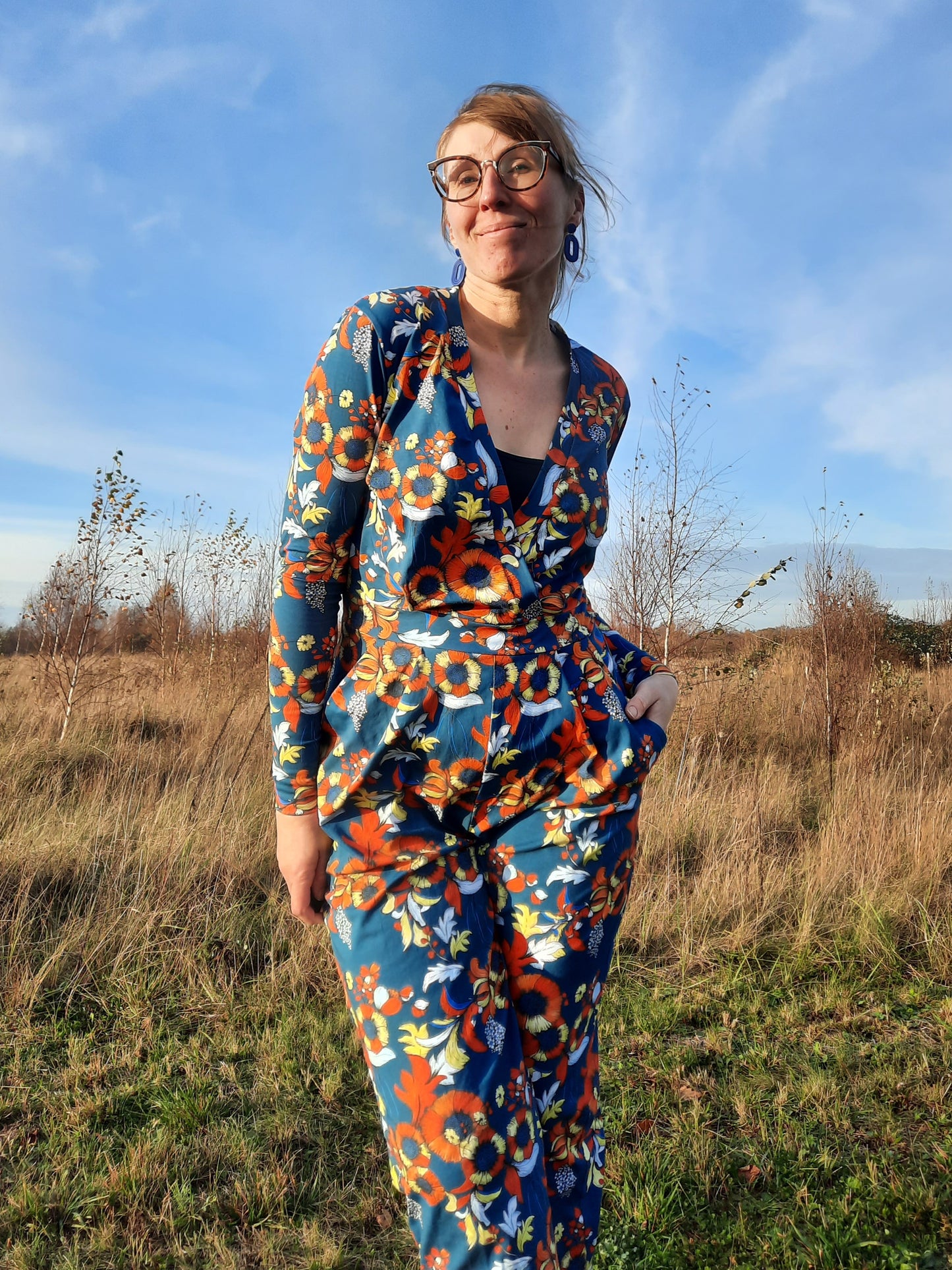 Biologisch katoenen tricot stof 'Pippi' Blue Sapphire