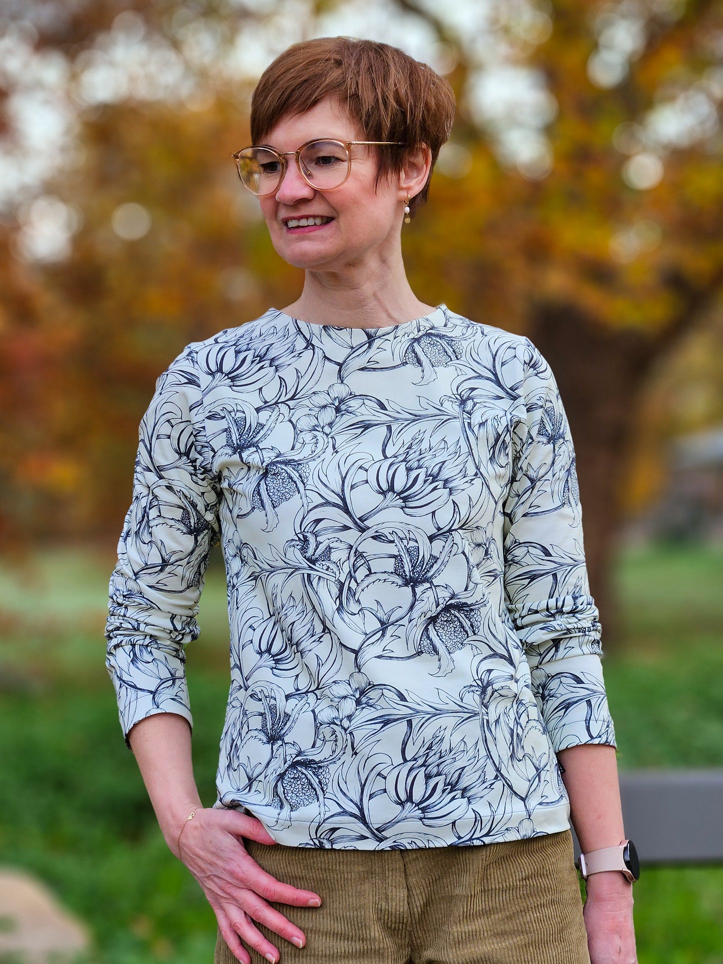 Biologisch katoenen tricot stof 'Oda' Beige & Dark Blue