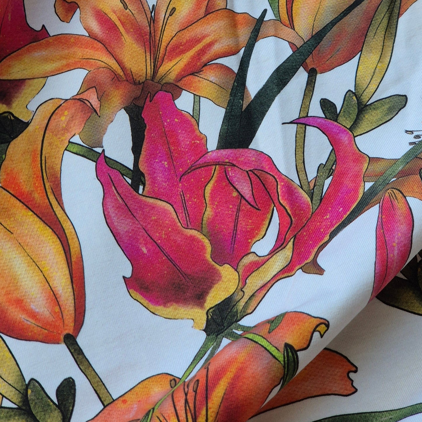 Gloriosa, zelfontworpen exclusieve tricot stof met biologisch katoen