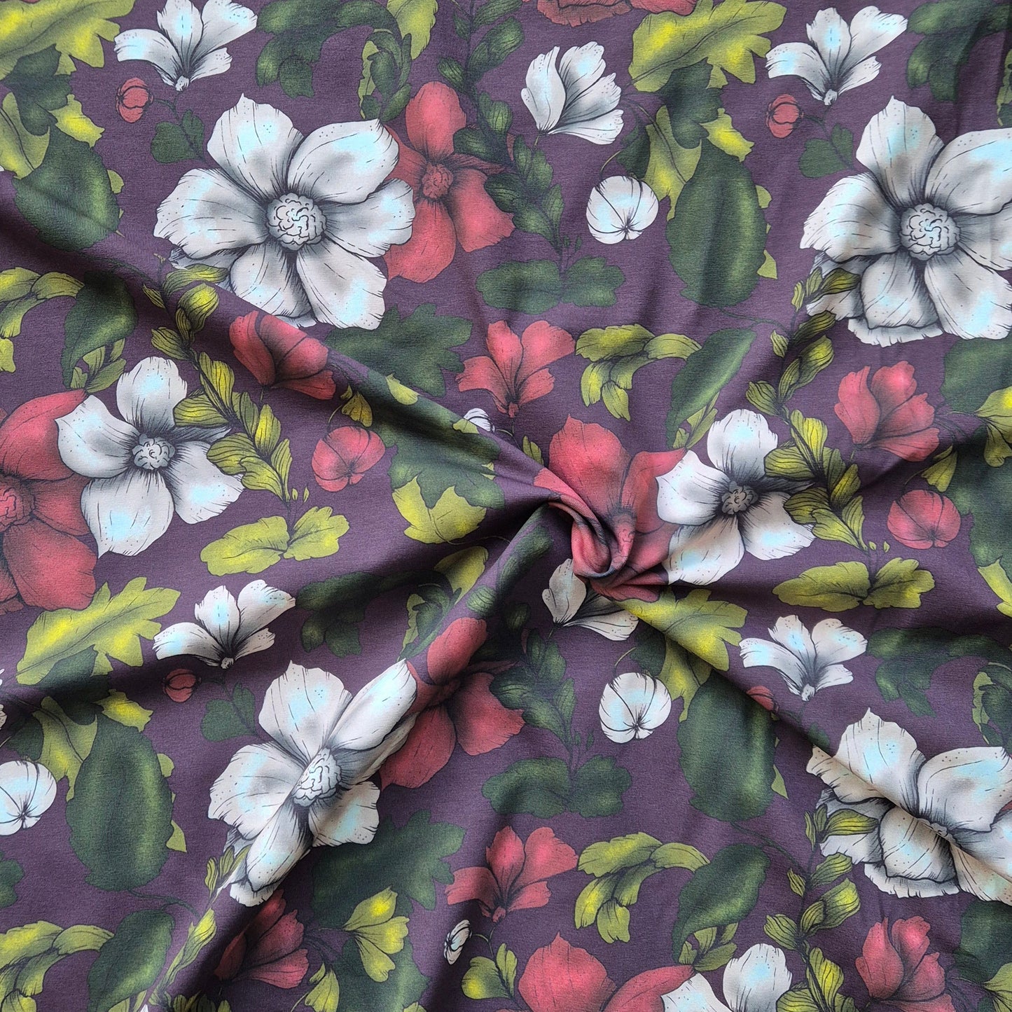Nora cherry, exclusieve zelfontworpen tricot stof met biologisch katoen