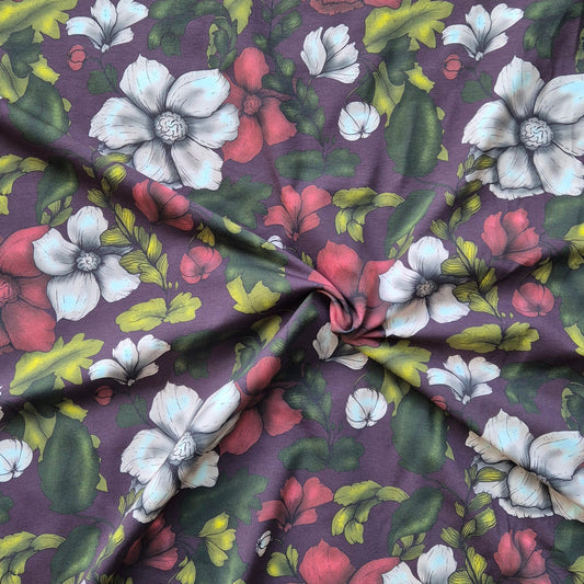 Nora cherry, exclusieve zelfontworpen tricot stof met biologisch katoen