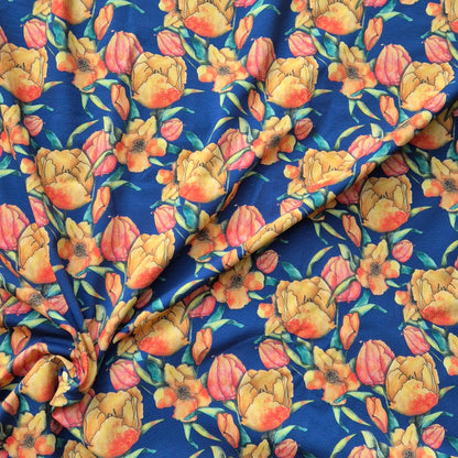 Tuli navy, zelfontworpen exclusieve stof met biologisch tricot