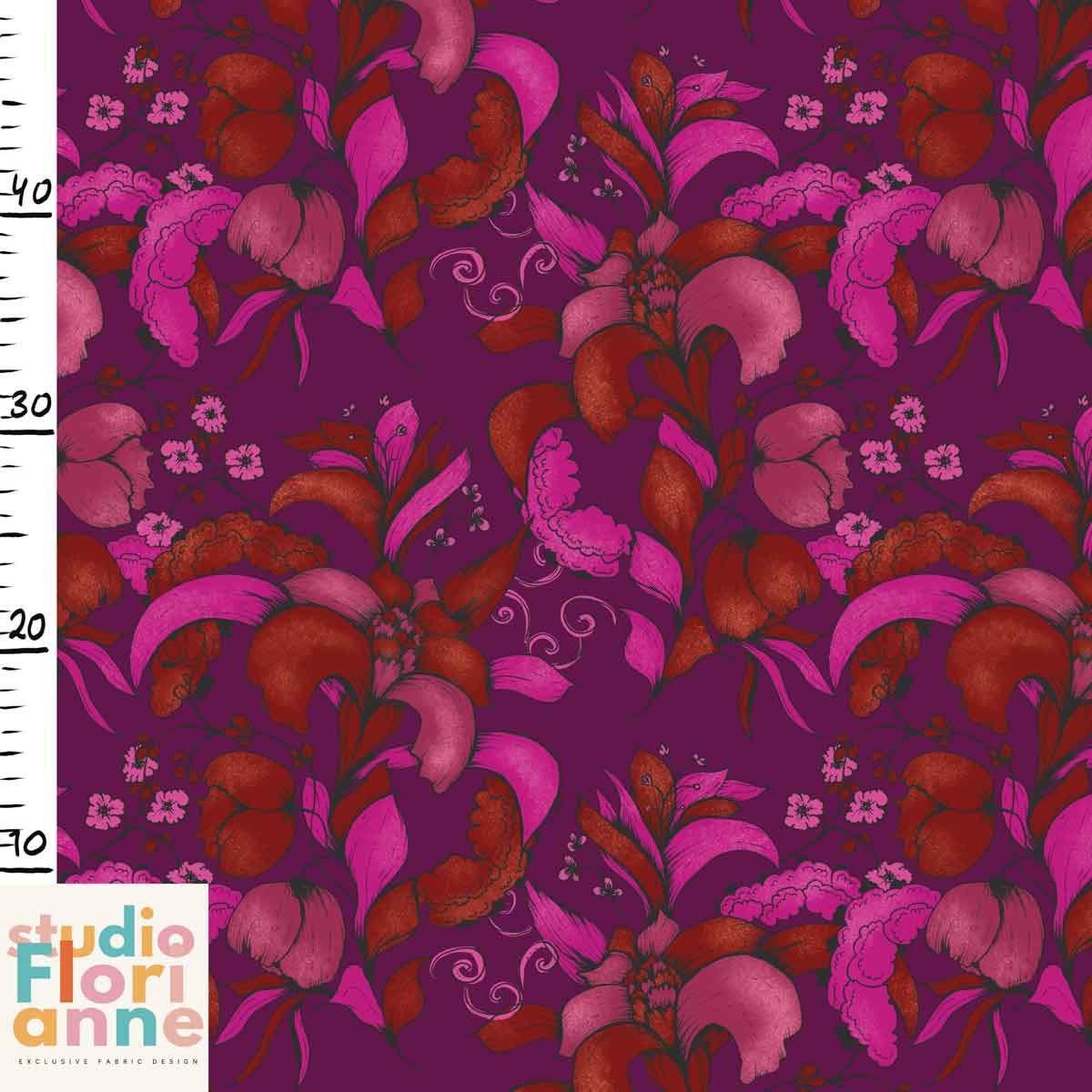 Nina purple, zelfontworpen exclusieve tricot stof met biologisch katoen